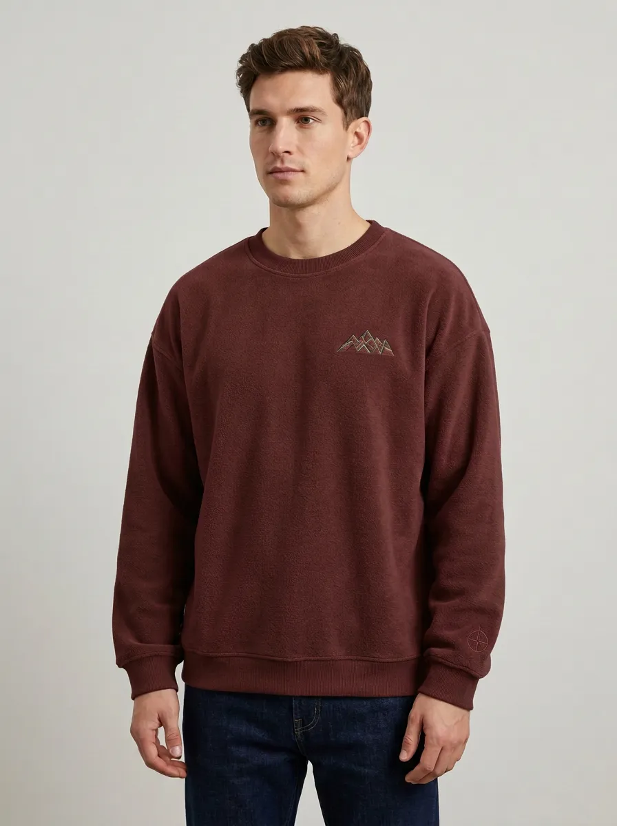 Men's Olive Green Outdoor Mountain Embroidered Fleece Sweatshirt