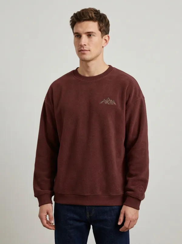 Men's Olive Green Outdoor Mountain Embroidered Fleece Sweatshirt
