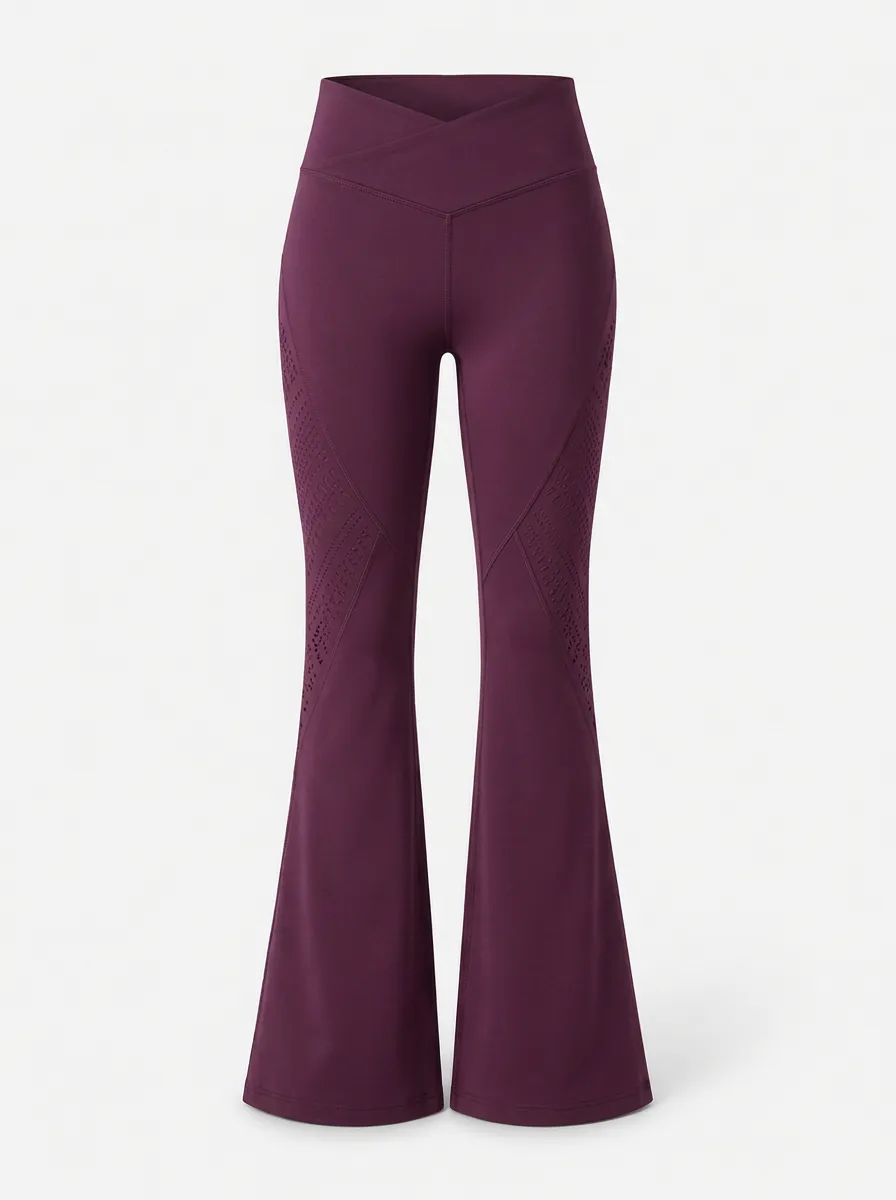 Women's Yoga Fitness Laser-Cut Detail High-Waist Flared Leggings