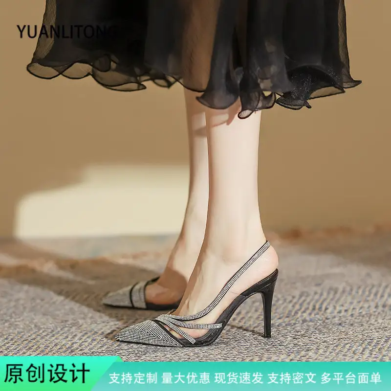 Rhinestone Detail Pointed Toe Stiletto Sandals