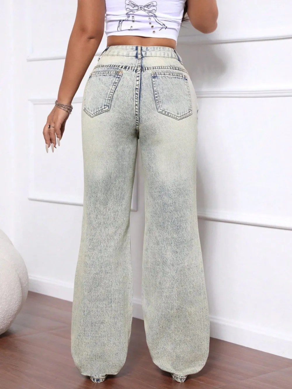 Versatile High Waist Distressed Denim Jeans