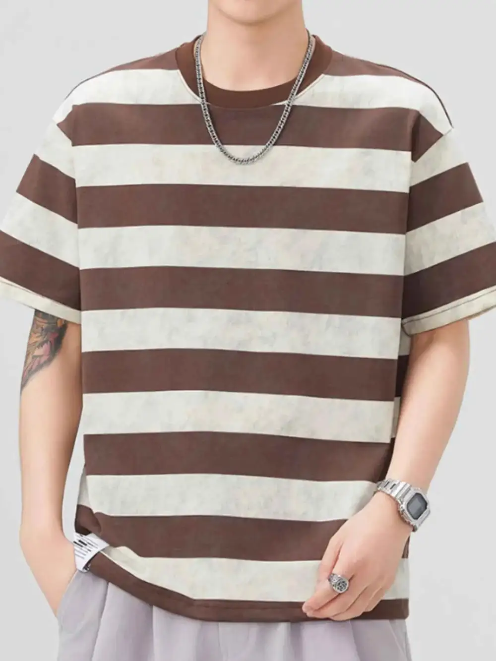 Striped Round Neck Short Sleeve T-Shirt