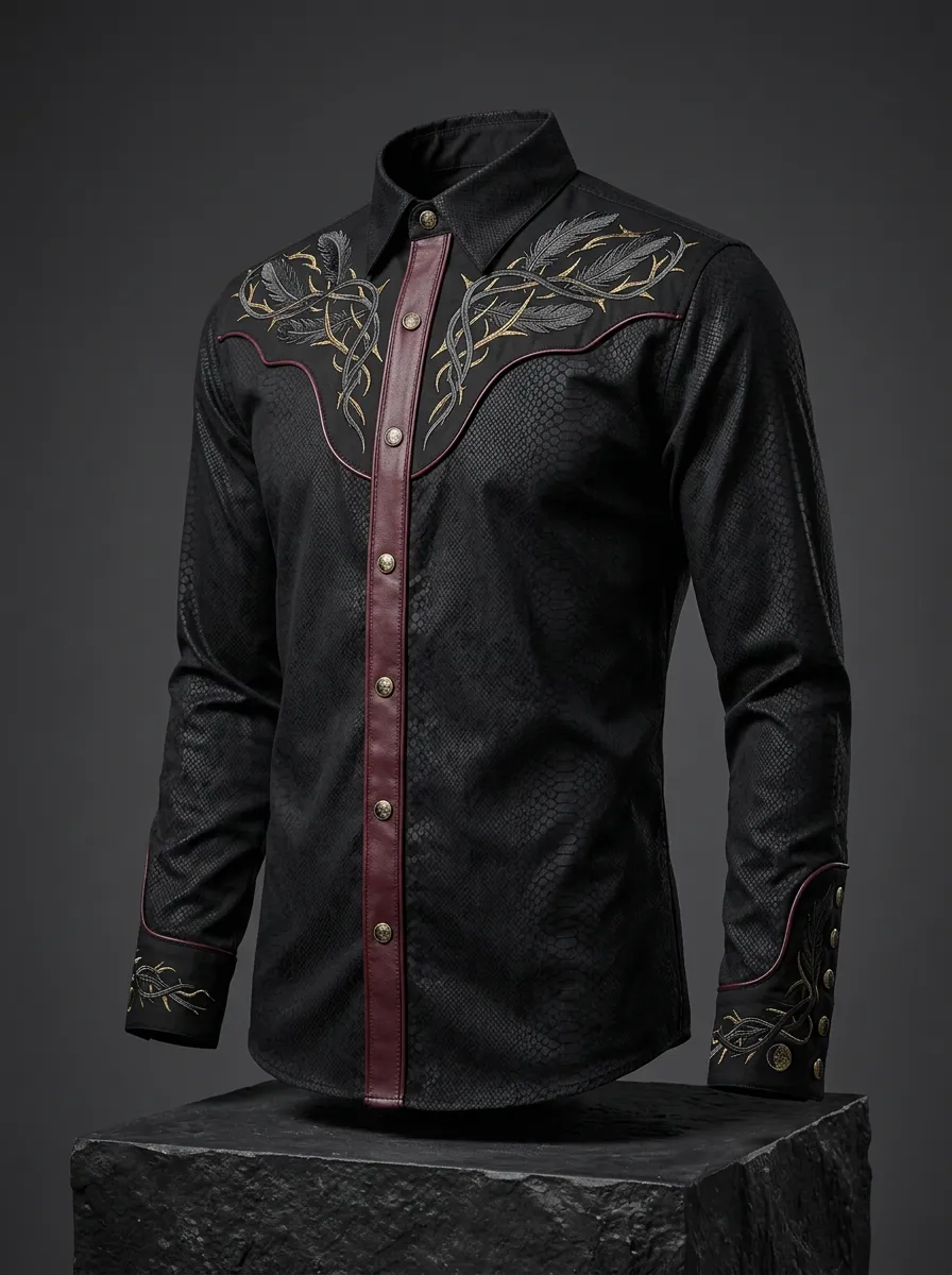 Moonlit Thorn Embroidered Darkwear Style Men's Gothic Shirt