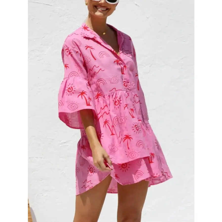 Button Detail Ruffled Hem Mini Dress