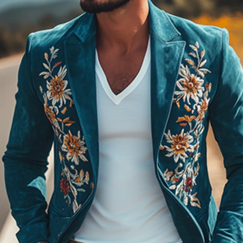 Embroidered Tailored Suede Blazer