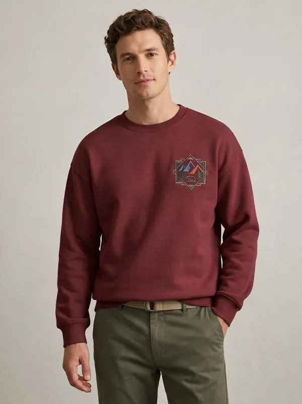 Men's Beige Outdoor Mountain Bear Fleece Sweatshirt