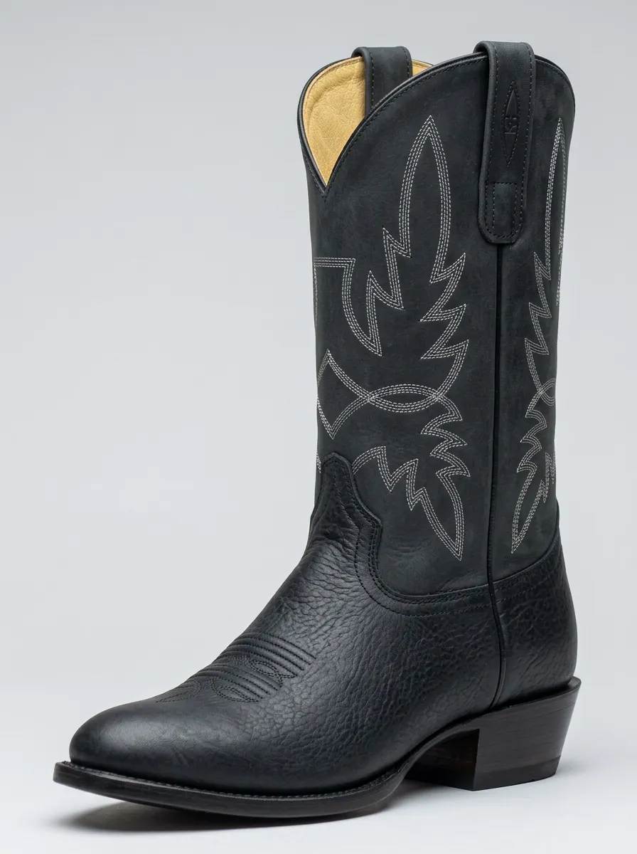 Men's Contrast-Embroidered Pebbled Western Boots