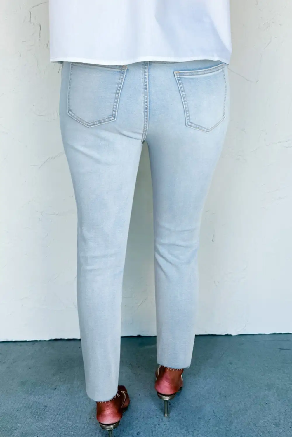 Mid Rise Cropped Distressed Raw Hem Casual Jeans