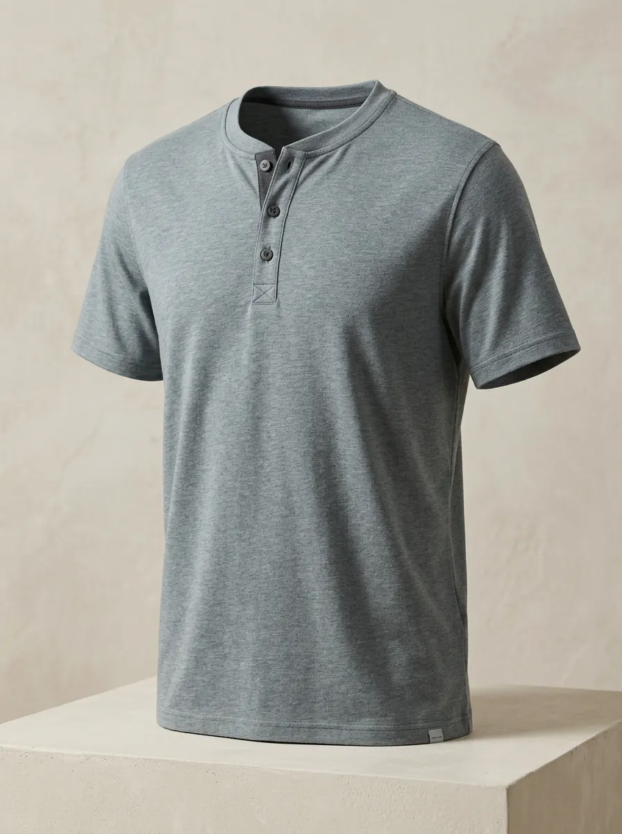 Refined Button-Placket Men's Short-Sleeve Henley Shirt