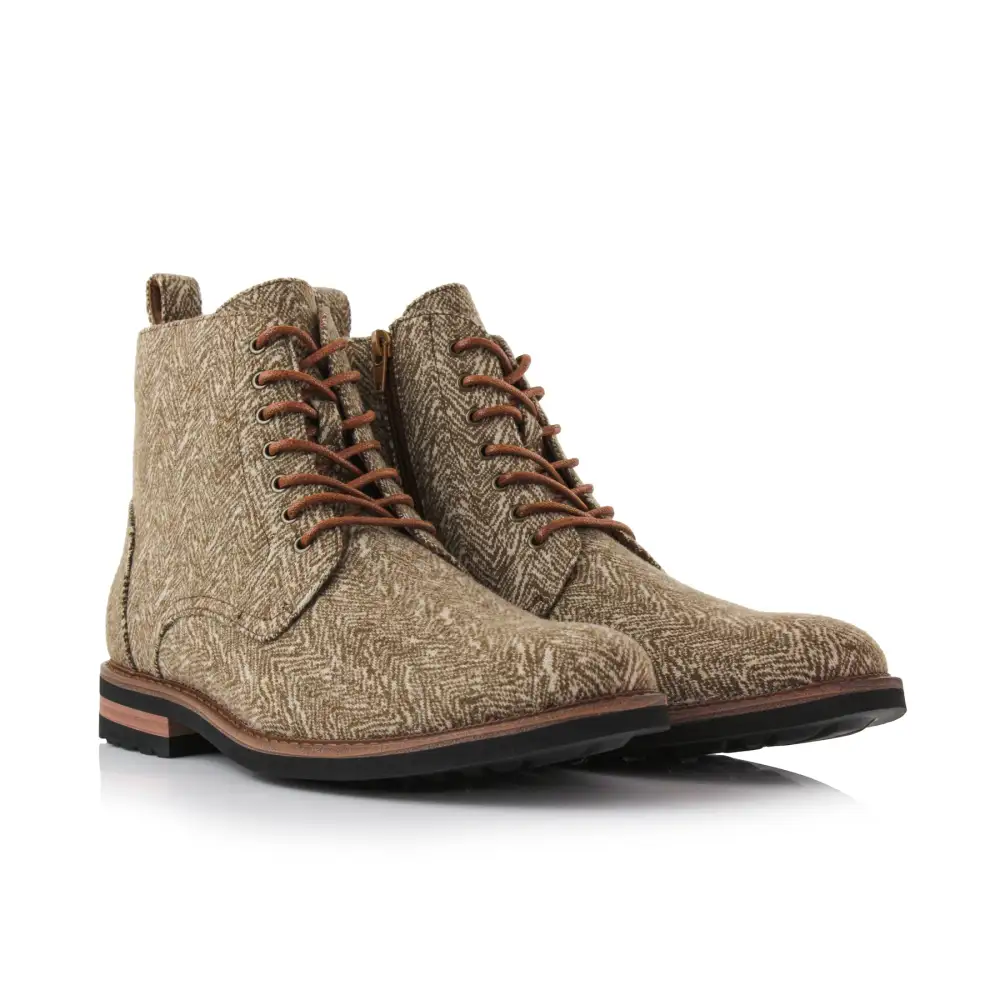 Faux-Leather Burnished Lace-Up Ankle Boots
