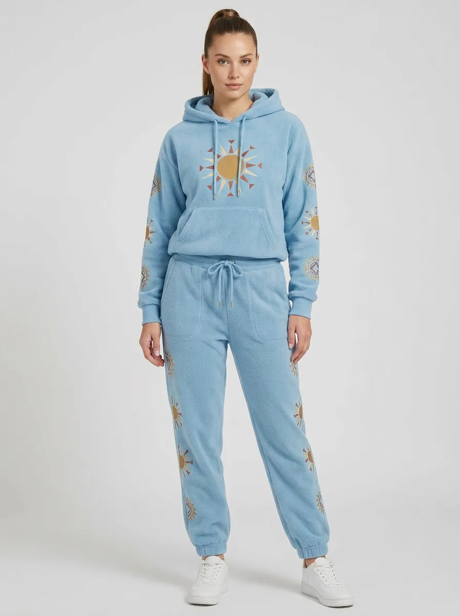Women's Sun-Print Fleece Hoodie And Jogger Set