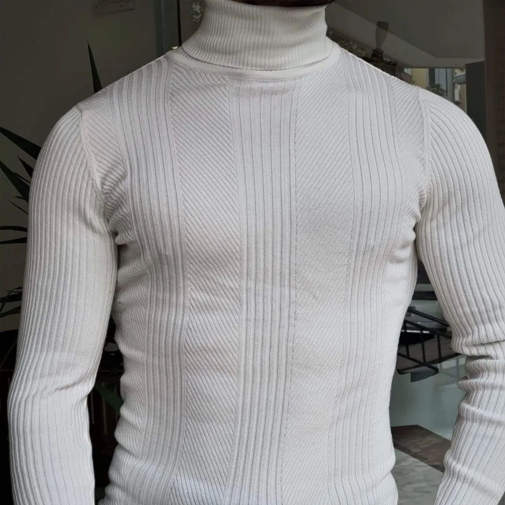 Slim Fit Striped Turtleneck Sweater