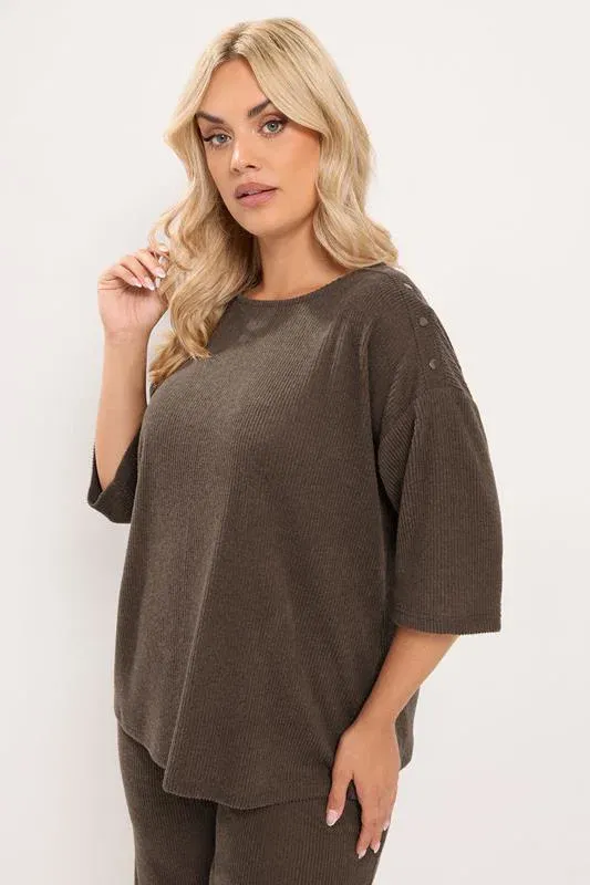 Chocolate Brown Ribbed Studded Top