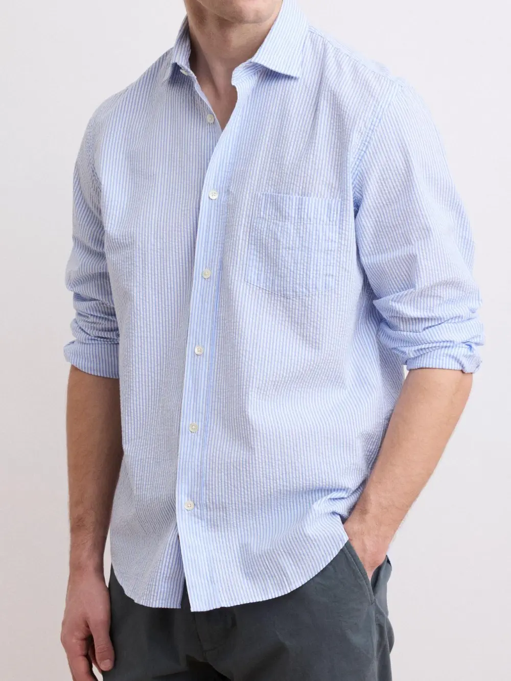Casual Soft And Comfortable Sky Blue Striped Shirt