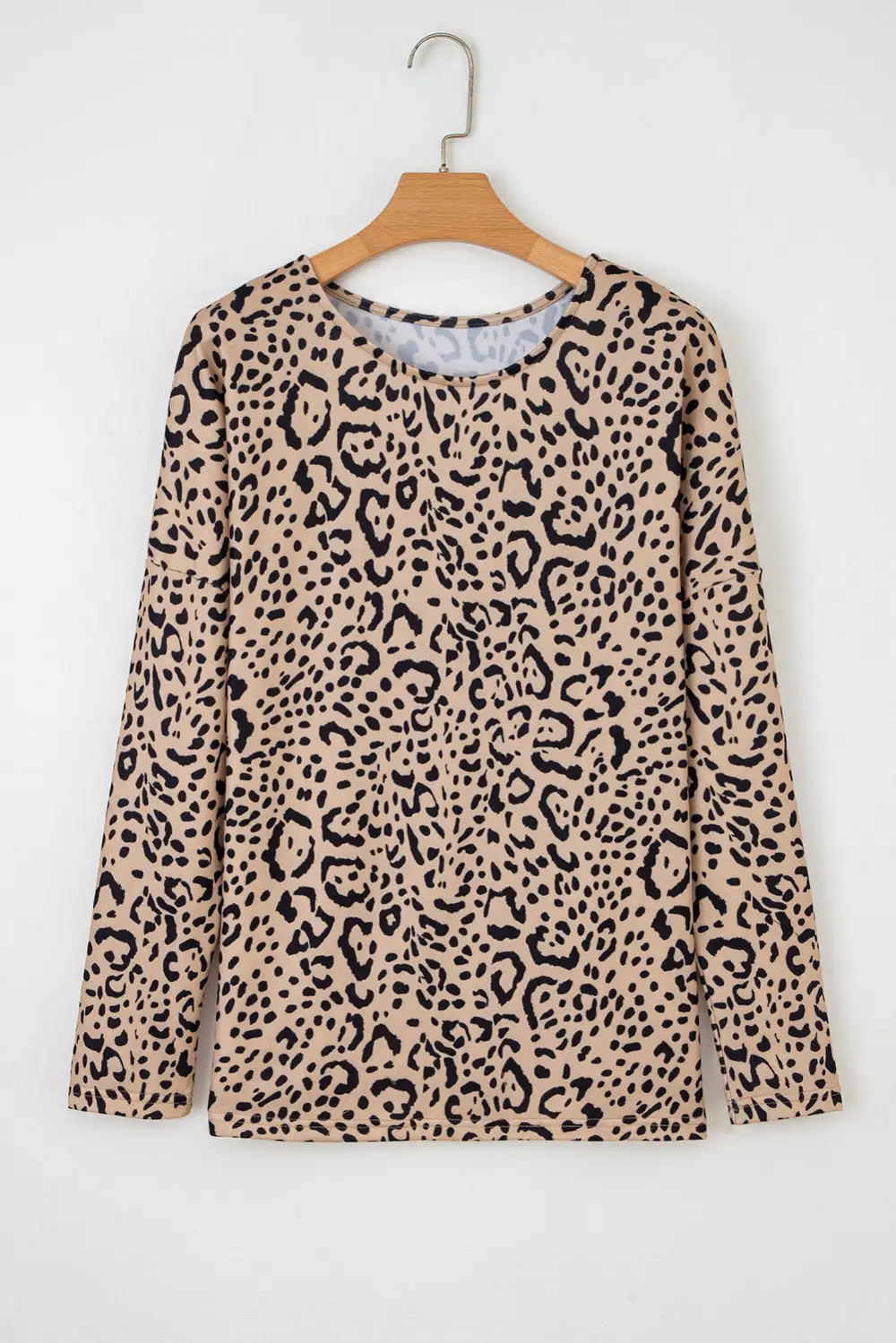 Leopard Print Loose Fit Stretch Fabric Long Sleeve Top