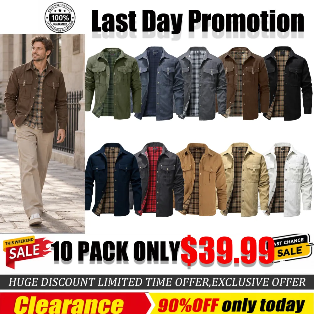 Men's Classic Casual Plaid Flannel-Lined Shirt Jacket – Twill Fabric