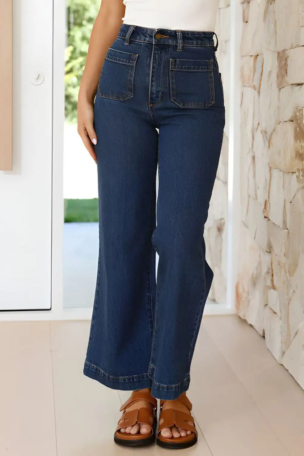 High Waist Bootcut Pocket Denim Jeans