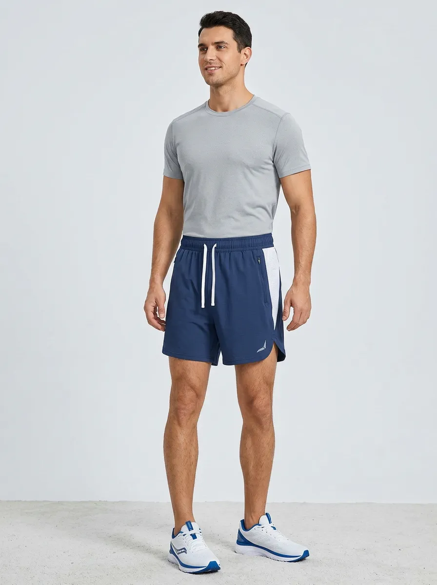 Men's Mesh Panel Printed Athletic Shorts