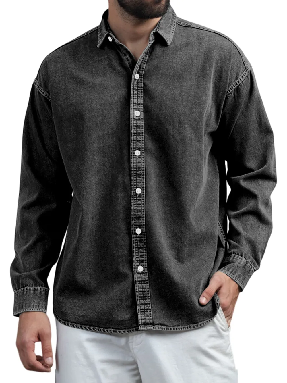 Structured Long Sleeve Open Collar Shirt