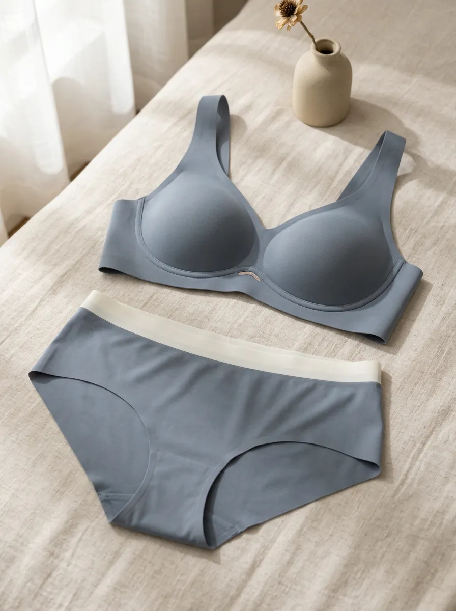 Women's Seamless Contrast Waistband Slate Lingerie Set