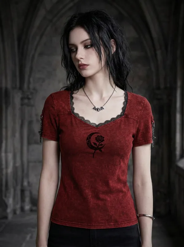 Underground Rose Moon Alternative Look Women's Gothic T-Shirt