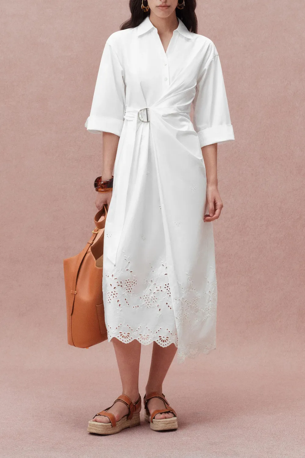Wrap Cotton Poplin Midi Shirt Dress