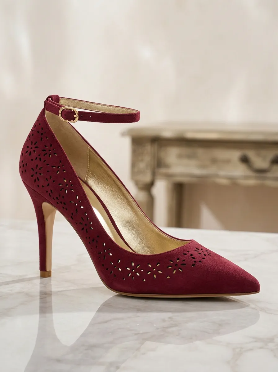 Floral Buckle-Strap Ankle-Strap Women's Formal High Heels