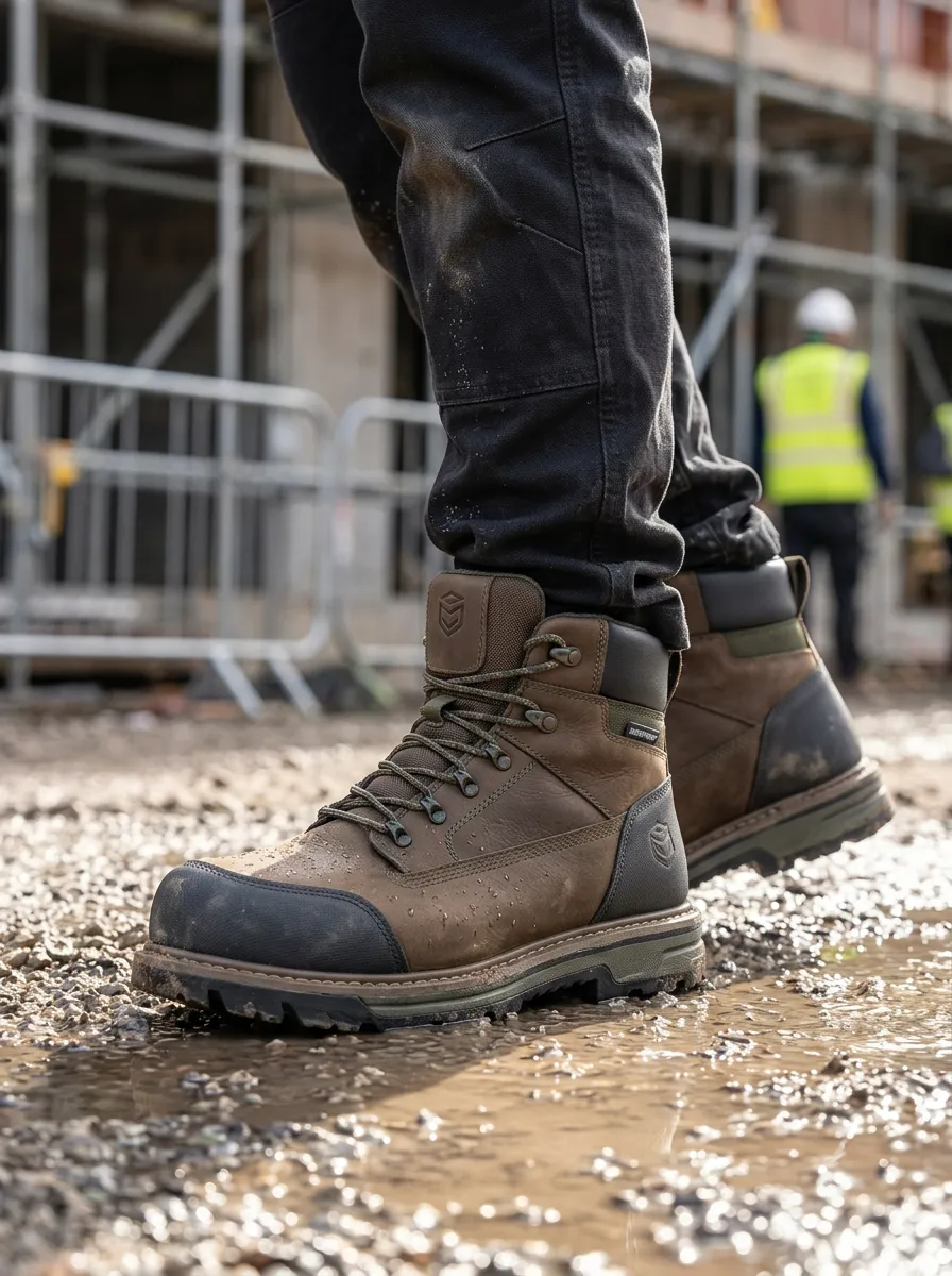 Men's Construction Worker Brown Waterproof Leather Work Boots