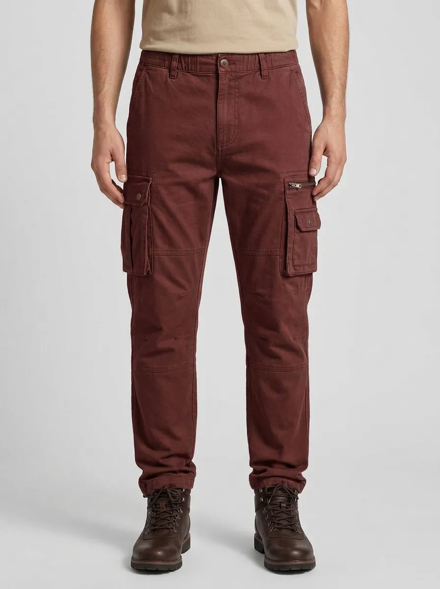 Men's Olive Green Multi-Pocket Tactical Straight-Leg Cargo Pants
