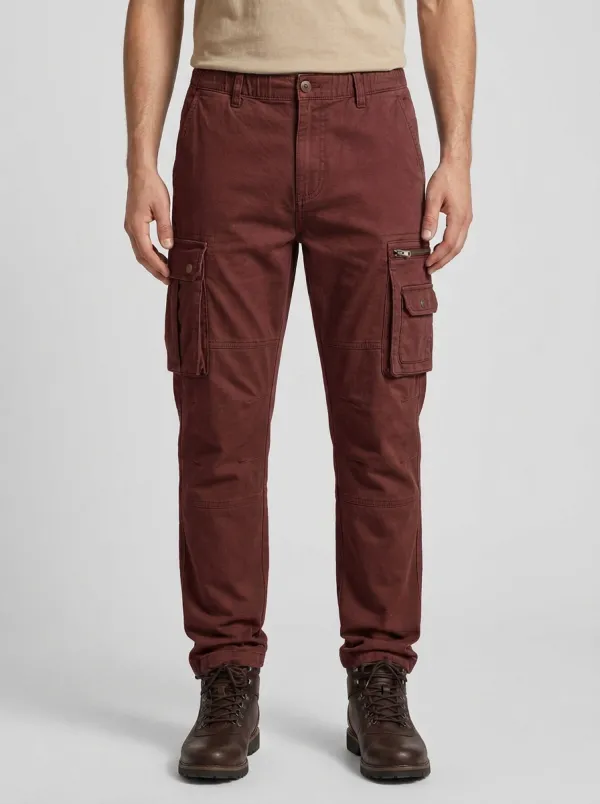 Men's Olive Green Multi-Pocket Tactical Straight-Leg Cargo Pants