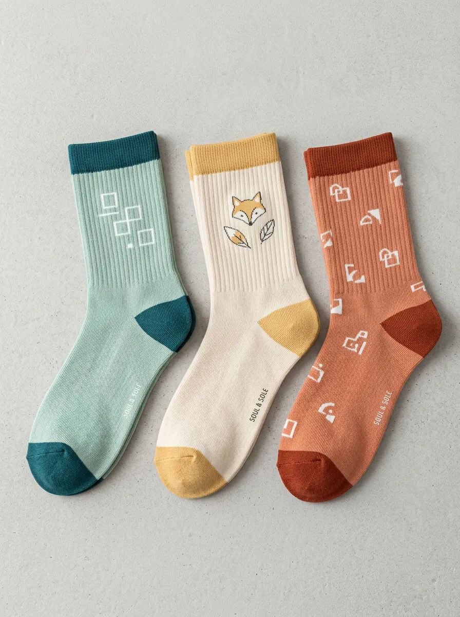Fox Geometric Women's Three-Pair Crew Socks