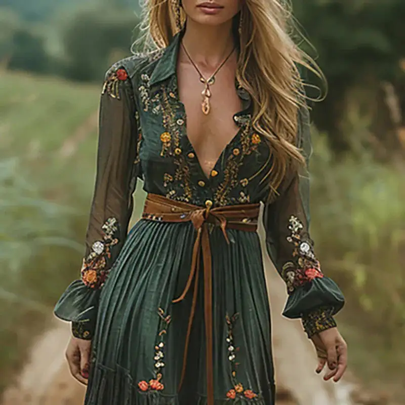  Boho V Neck Maxi Dress