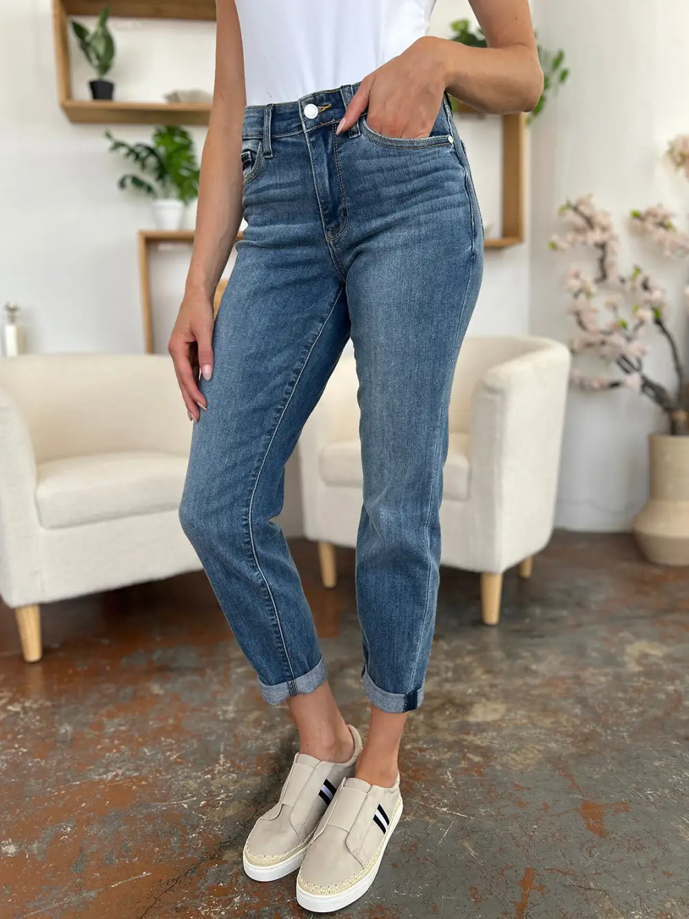 Clean Cuffed Denim Jeans