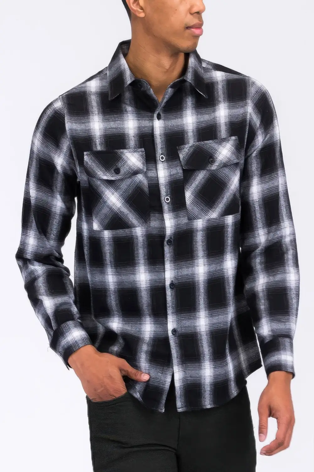 Full Plaid Checkered Flannel Long Sleeve Shirt