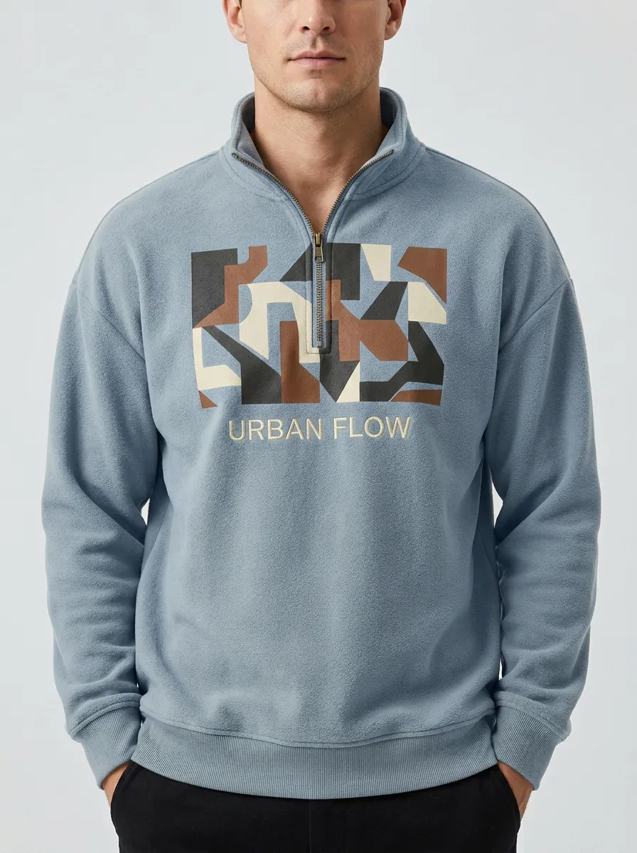 Outdoor-Inspired Half-Zip Geometric Men's Half-Zip Sweatshirt