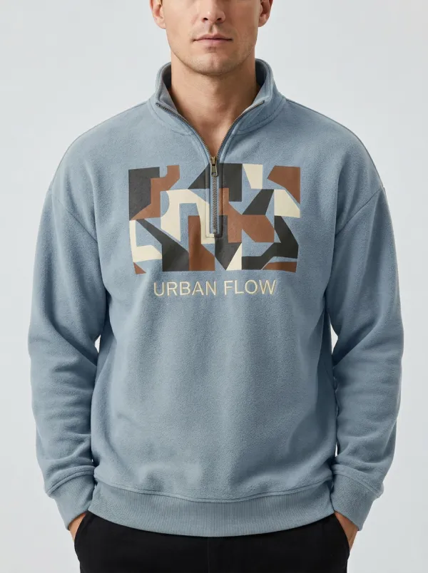 Outdoor-Inspired Half-Zip Geometric Men's Half-Zip Sweatshirt