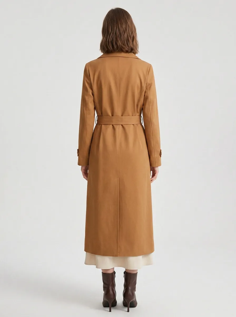 Women's Classic Belted Minimalist Long Trench Coat