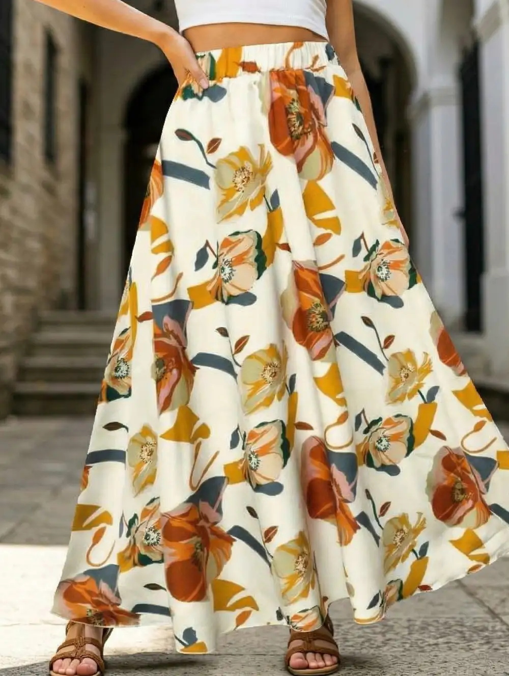 Elegant Printed Midi Skirt
