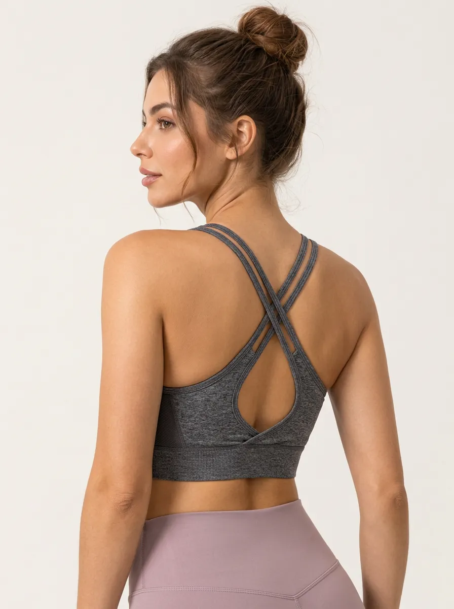 Women's Grey Printed Cross Back Sports Bra