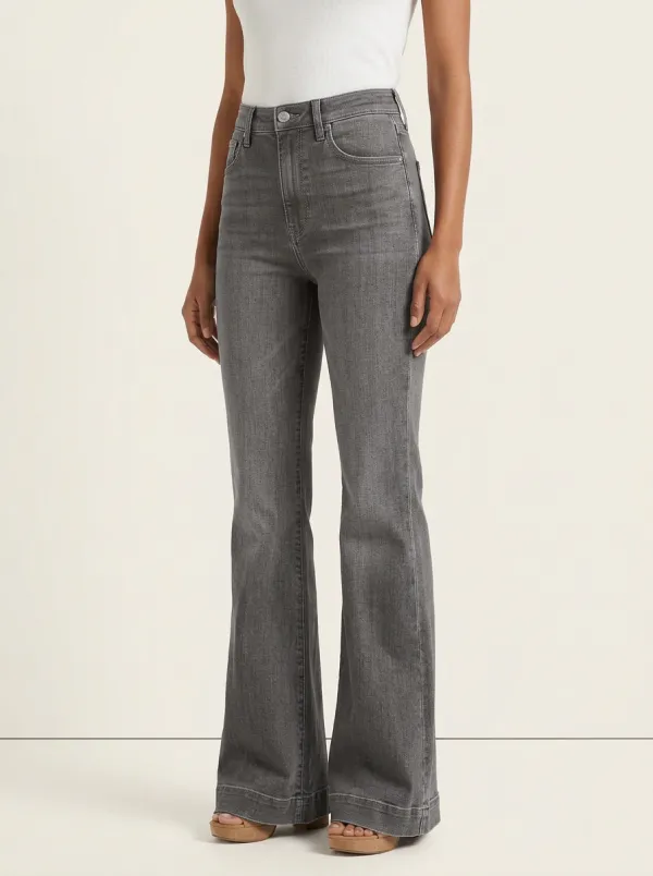 Five Pocket Contrast Stitch High Rise Flare Jeans