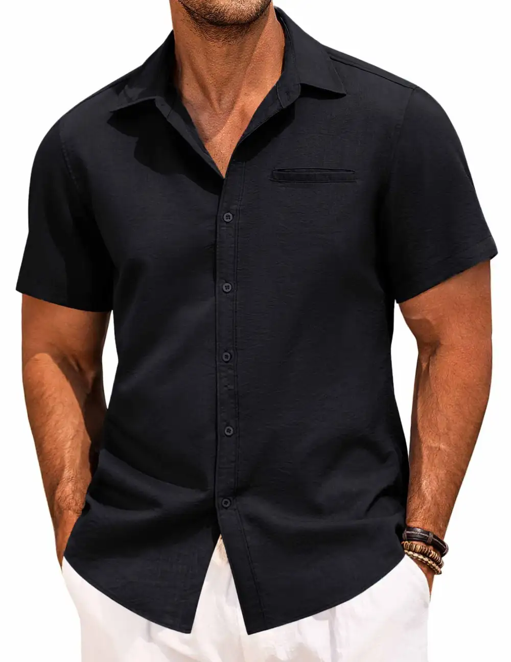 Linen Blend Button Front Shirt