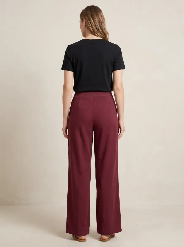 Women's Floral Embroidered Front-Slit Wide-Leg Trousers