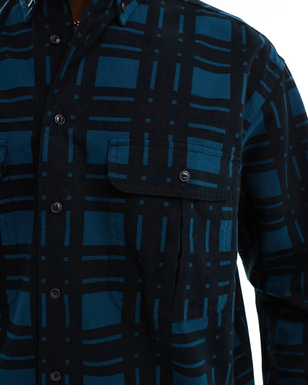 Relaxed Fit Check Print Flannel Shirt In Black