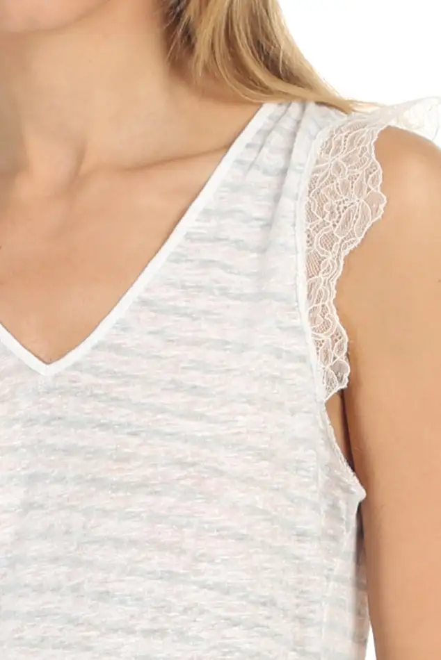 V-Neck Striped Linen Tank Top