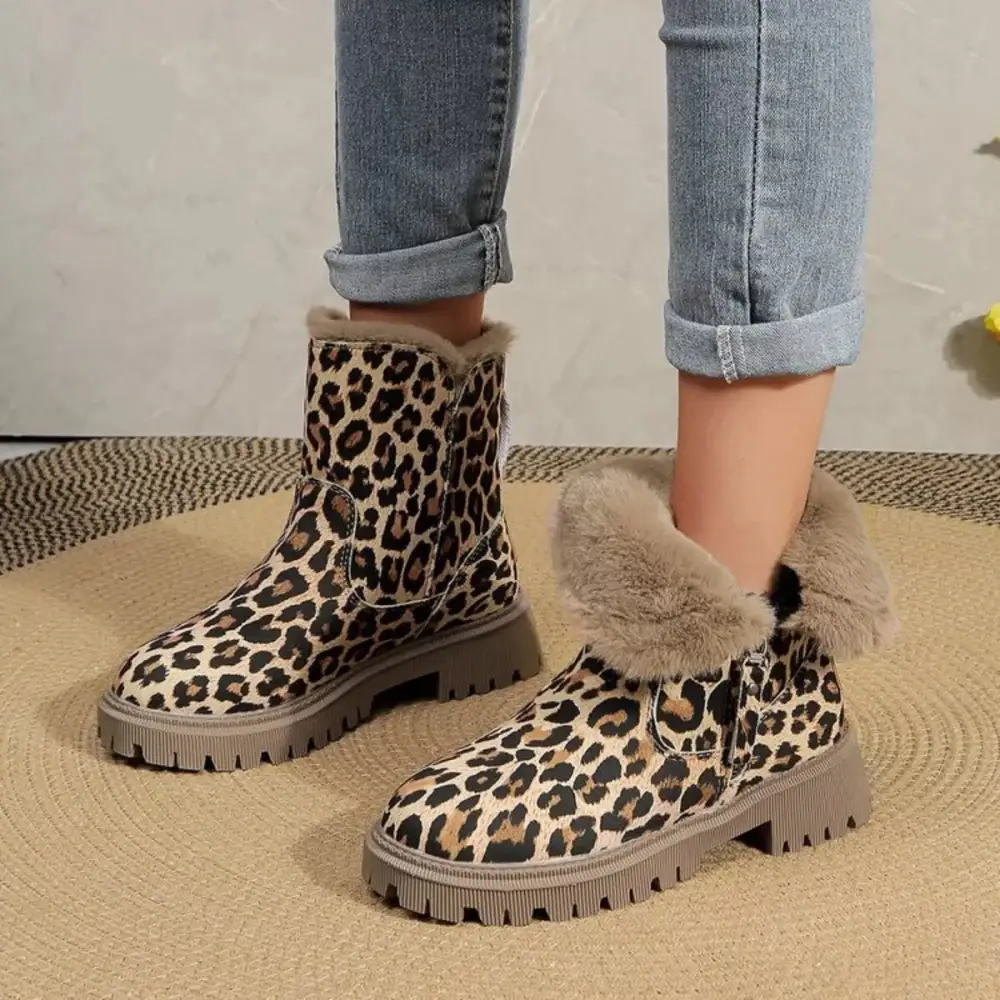 Print Fur Lined Ankle Boots