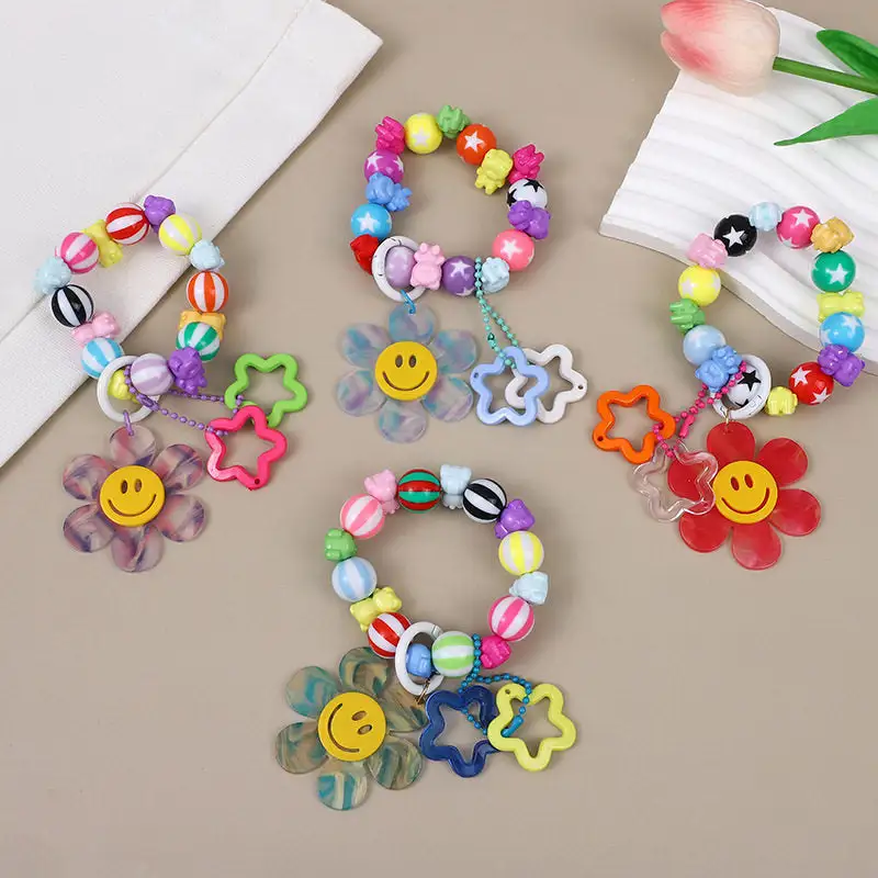 Sunflower Bead Bracelet Rainbow Car Keychain Bag Charm