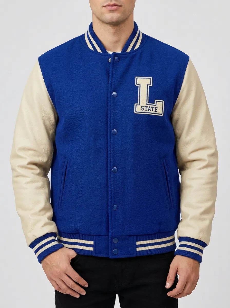 Men's Letter L State Embroidered Wool Baseball Jacket