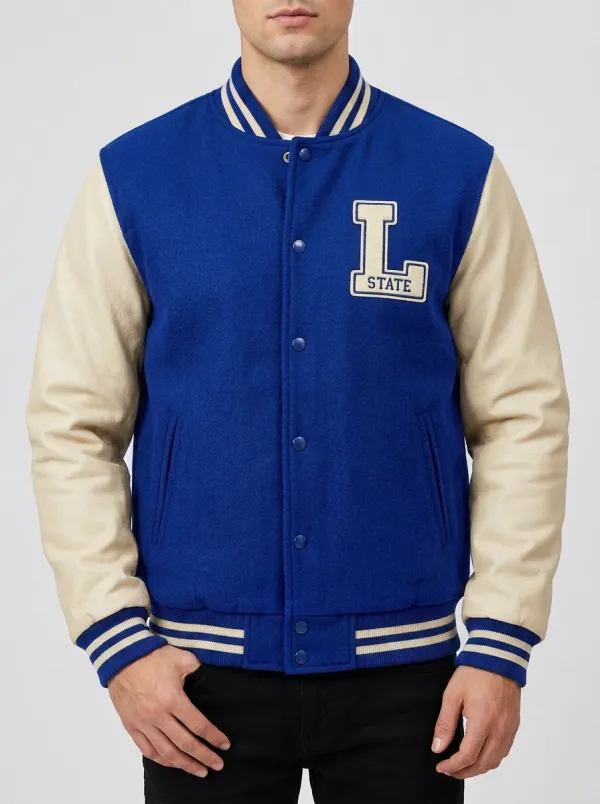 Men's Letter L State Embroidered Wool Baseball Jacket