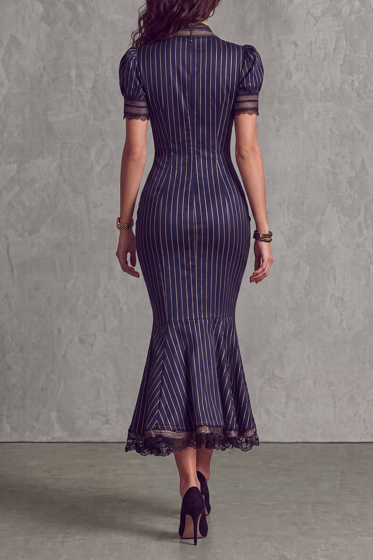 Puff Sleeve Striped Midi Dress