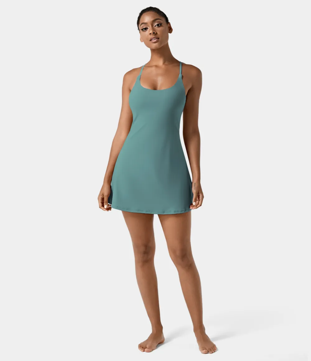 Softlyzero Airy Backless Cut Out 2-in-1 Pocket Cool Touch Mini Activity Dress